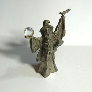 DND vintage pewter wizard with crystal 2.5 inch. Unsigned Moon wizard?